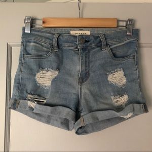 High Rise Stretchy Denim Shorts